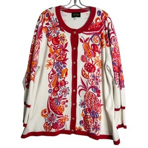 Bob Mackie Wearable Art Button Front Cardigan Womens Plus Size 3X Fruit Print